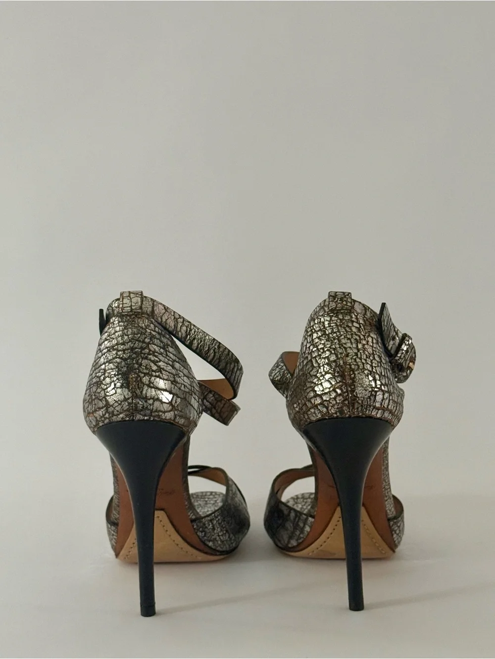 Ralph Lauren Collection Crackled Metallic Silver Stiletto High Heels 120mm 39B